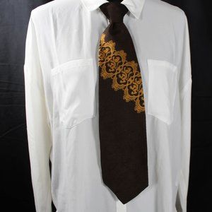 Vintage 1960s Clip On Griffin Design Neck Tie Chocolate Brown and Gold Yellow